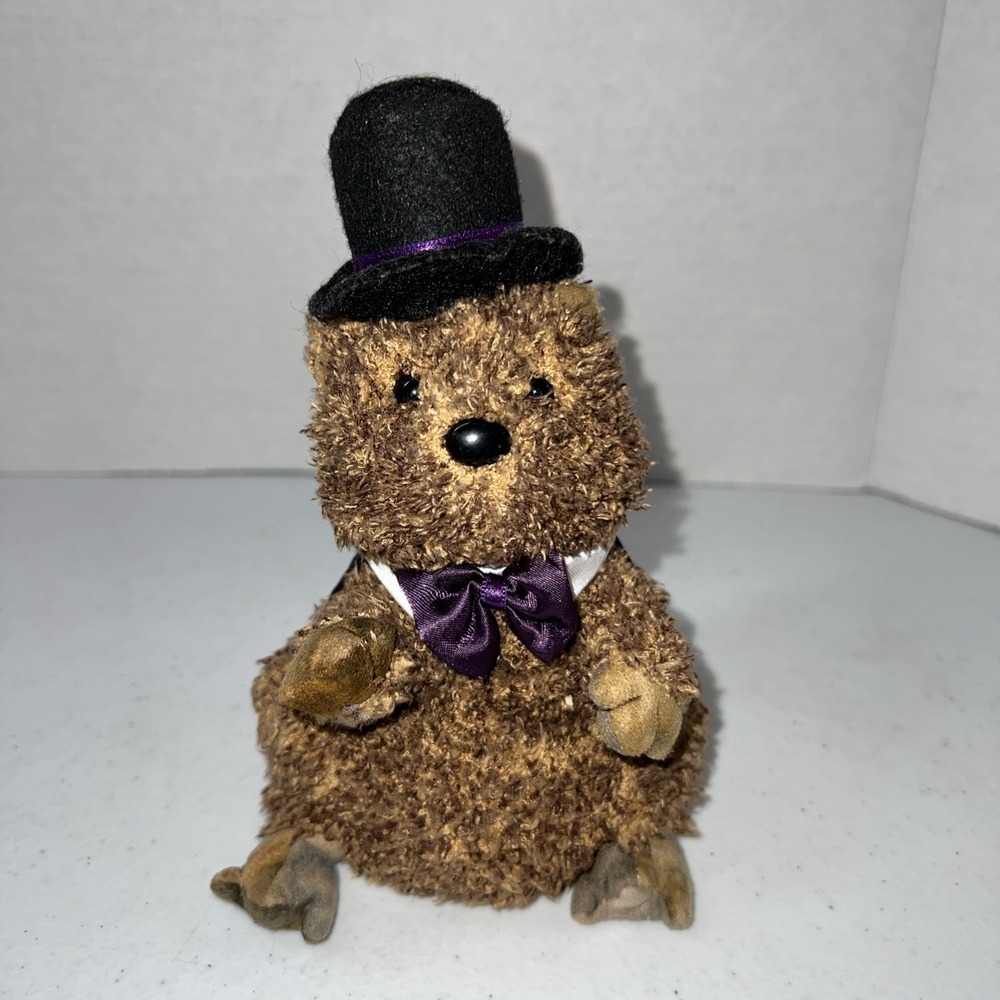 Punxsutawney Phil 2006 Groundhog Retired Ty Beanie Baby 7" Vintage Purple Tie